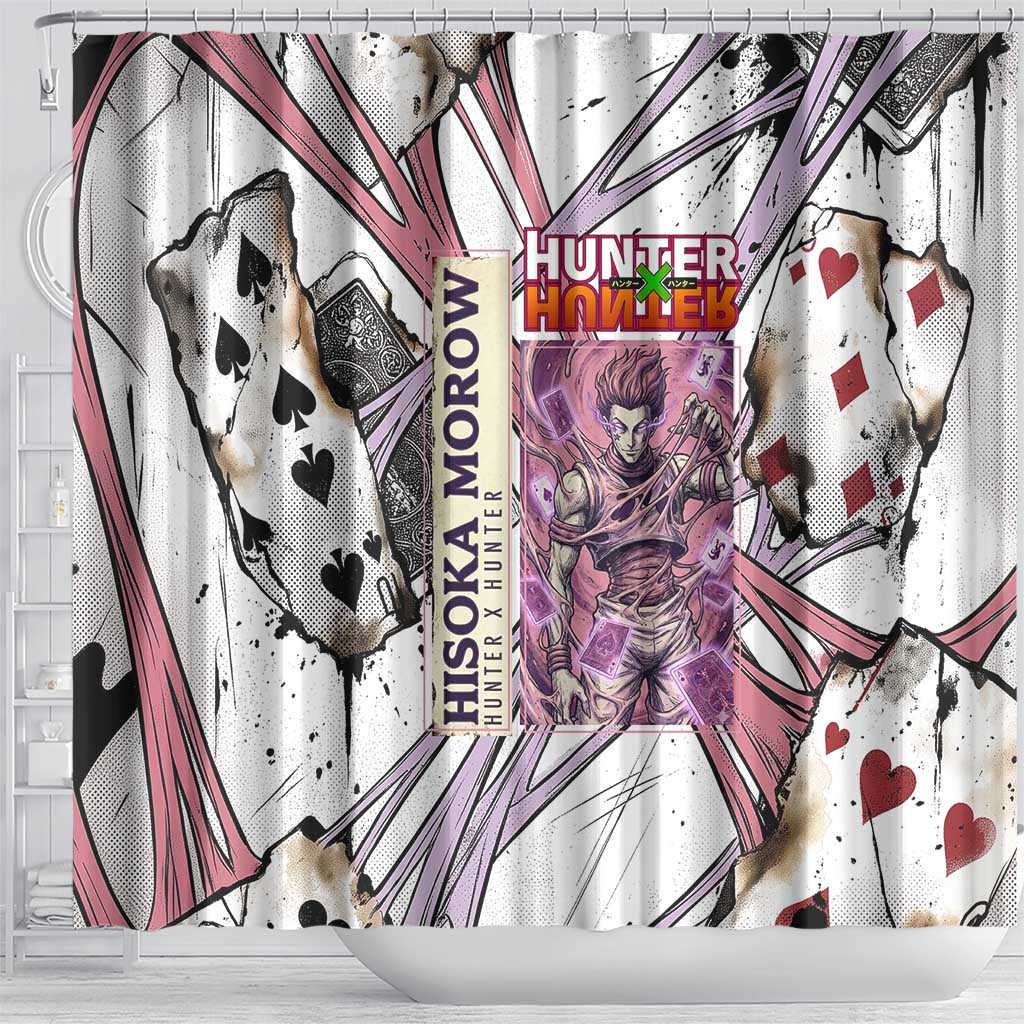Hisoka Morow Playing Card Theme Shower Curtain with Magic Aura and Artistic Anime Illustration - The Mazicc