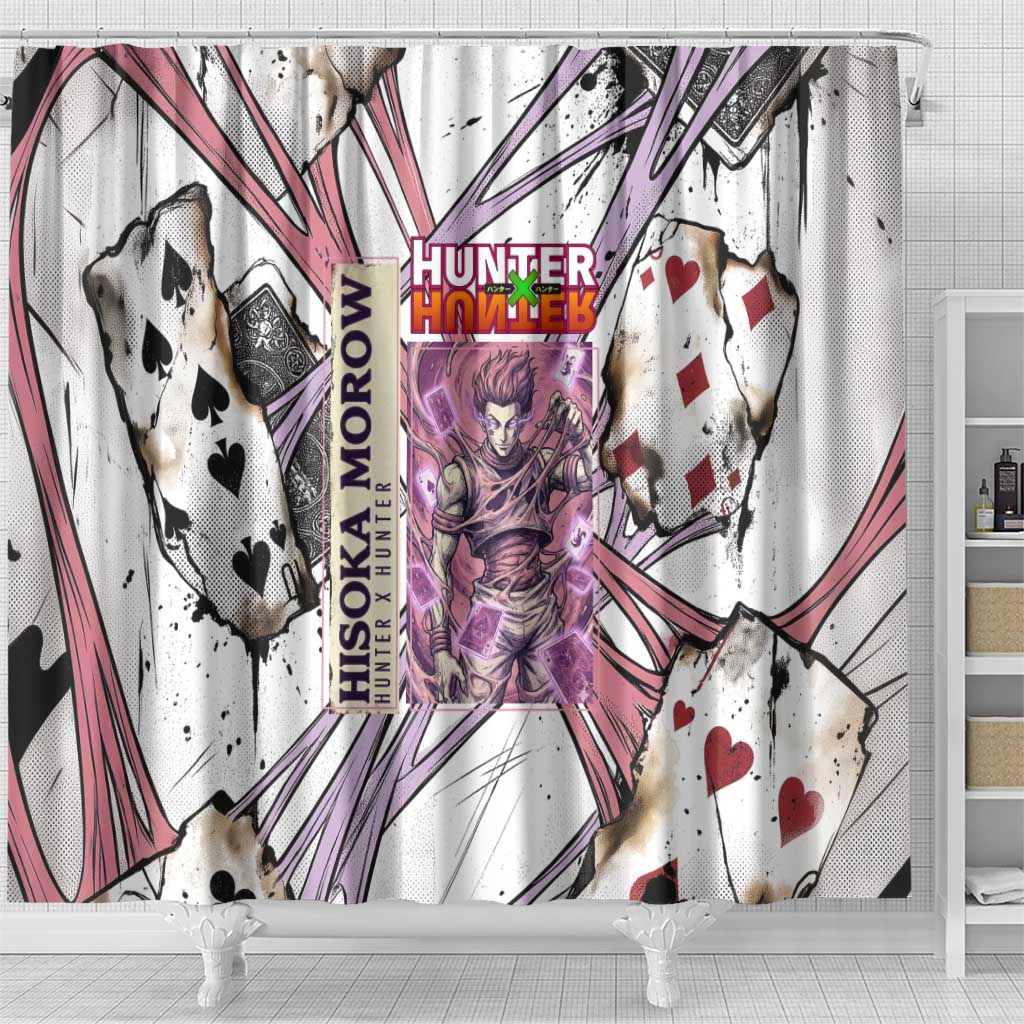 Hisoka Morow Playing Card Theme Shower Curtain with Magic Aura and Artistic Anime Illustration - The Mazicc