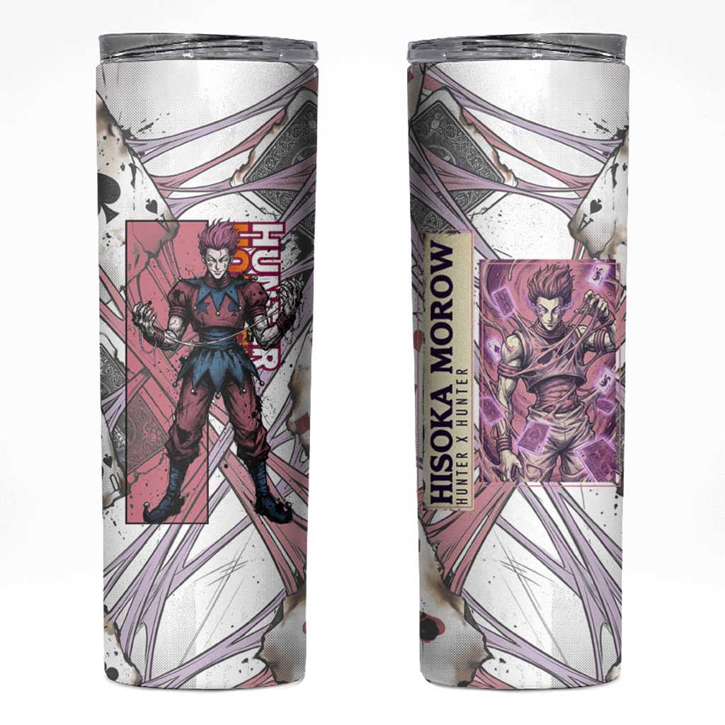 Hisoka Morow Playing Card Theme Skinny Tumbler with Magic Aura and Artistic Anime Illustration - The Mazicc