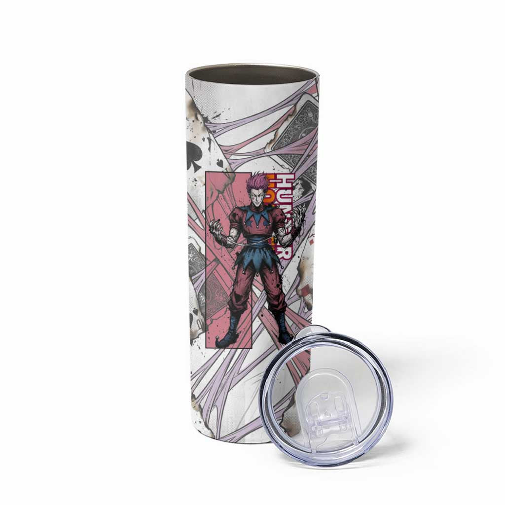 Hisoka Morow Playing Card Theme Skinny Tumbler with Magic Aura and Artistic Anime Illustration - The Mazicc
