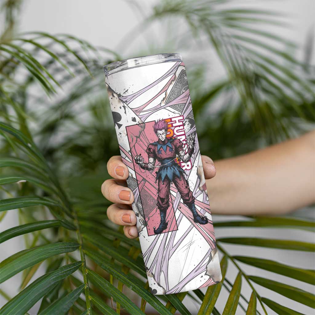 Hisoka Morow Playing Card Theme Skinny Tumbler with Magic Aura and Artistic Anime Illustration - The Mazicc