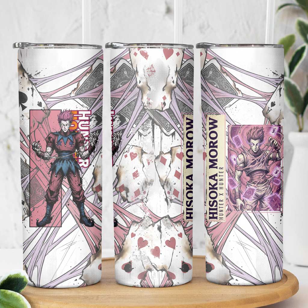 Hisoka Morow Playing Card Theme Skinny Tumbler with Magic Aura and Artistic Anime Illustration - The Mazicc