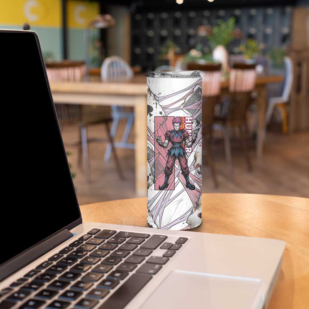 Hisoka Morow Playing Card Theme Skinny Tumbler with Magic Aura and Artistic Anime Illustration - The Mazicc
