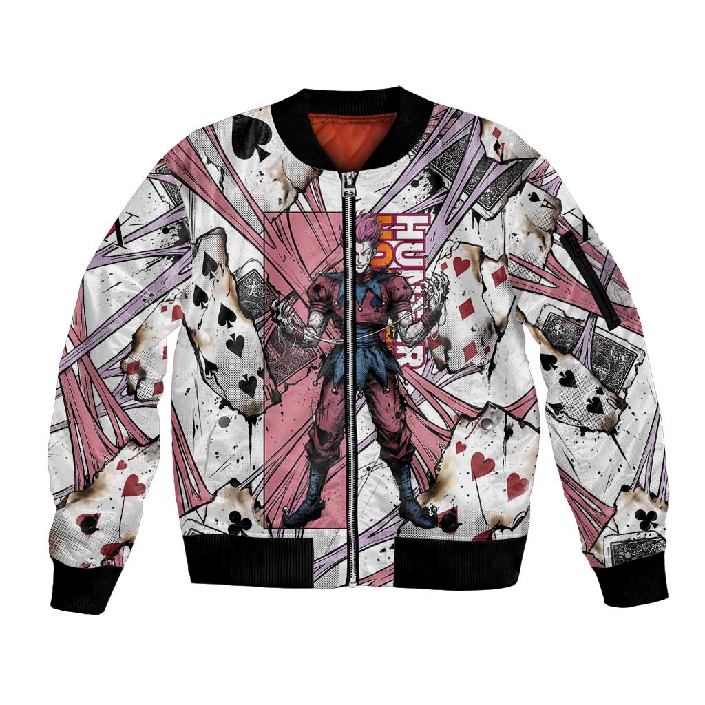 Hisoka Morow Playing Card Theme Sleeve Zip Bomber Jacket with Magic Aura and Artistic Anime Illustration - The Mazicc
