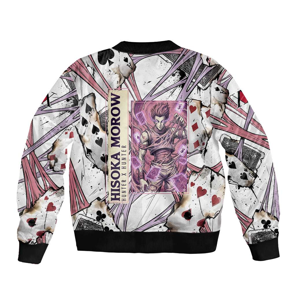 Hisoka Morow Playing Card Theme Sleeve Zip Bomber Jacket with Magic Aura and Artistic Anime Illustration - The Mazicc