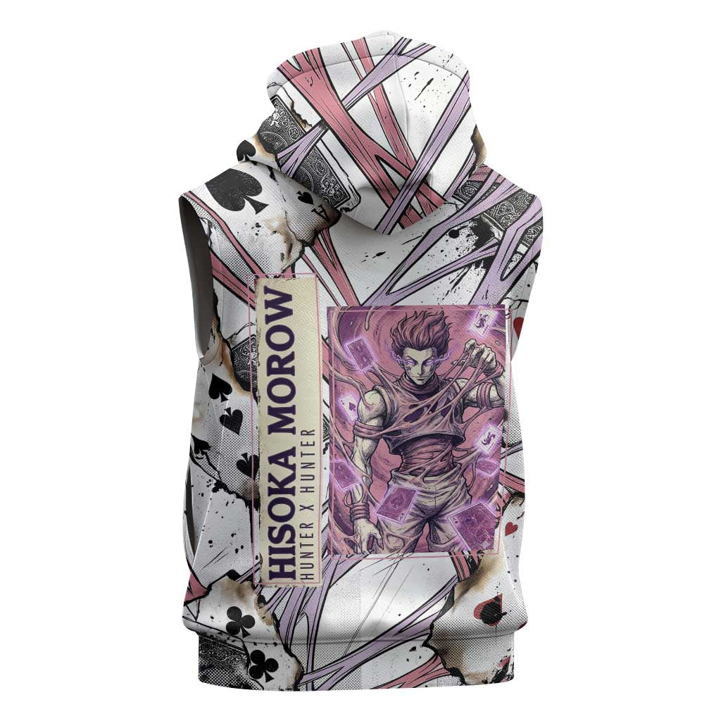 Hisoka Morow Playing Card Theme Sleeveless Hoodie with Magic Aura and Artistic Anime Illustration - The Mazicc