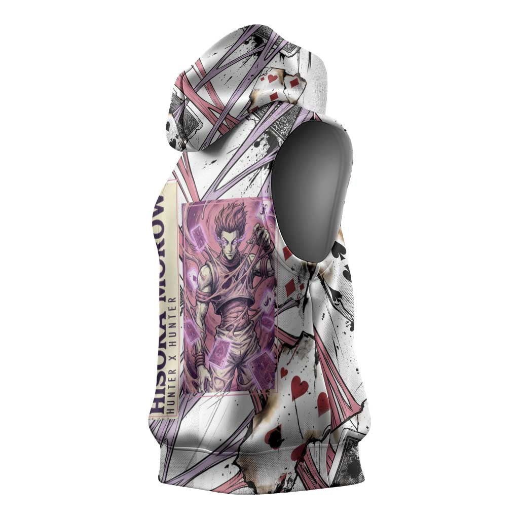 Hisoka Morow Playing Card Theme Sleeveless Hoodie with Magic Aura and Artistic Anime Illustration - The Mazicc