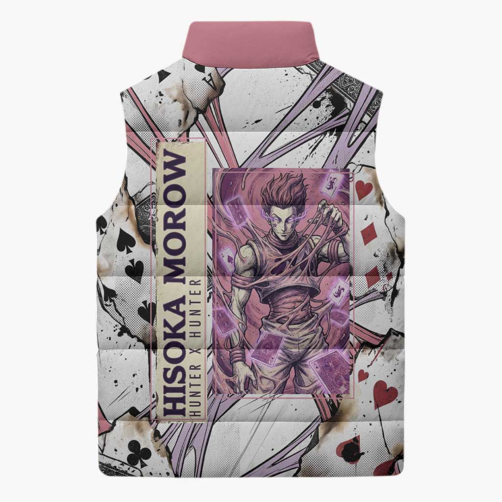 Hisoka Morow Playing Card Theme Sleeveless Puffer Jacket with Magic Aura and Artistic Anime Illustration - The Mazicc