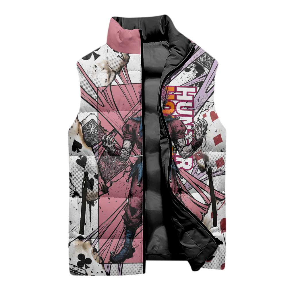 Hisoka Morow Playing Card Theme Sleeveless Puffer Jacket with Magic Aura and Artistic Anime Illustration - The Mazicc