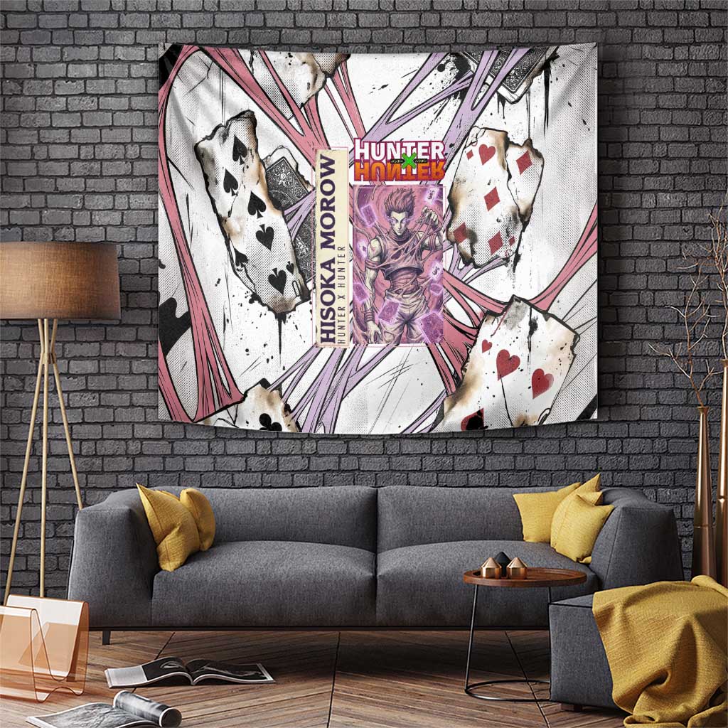 Hisoka Morow Playing Card Theme Tapestry with Magic Aura and Artistic Anime Illustration - The Mazicc