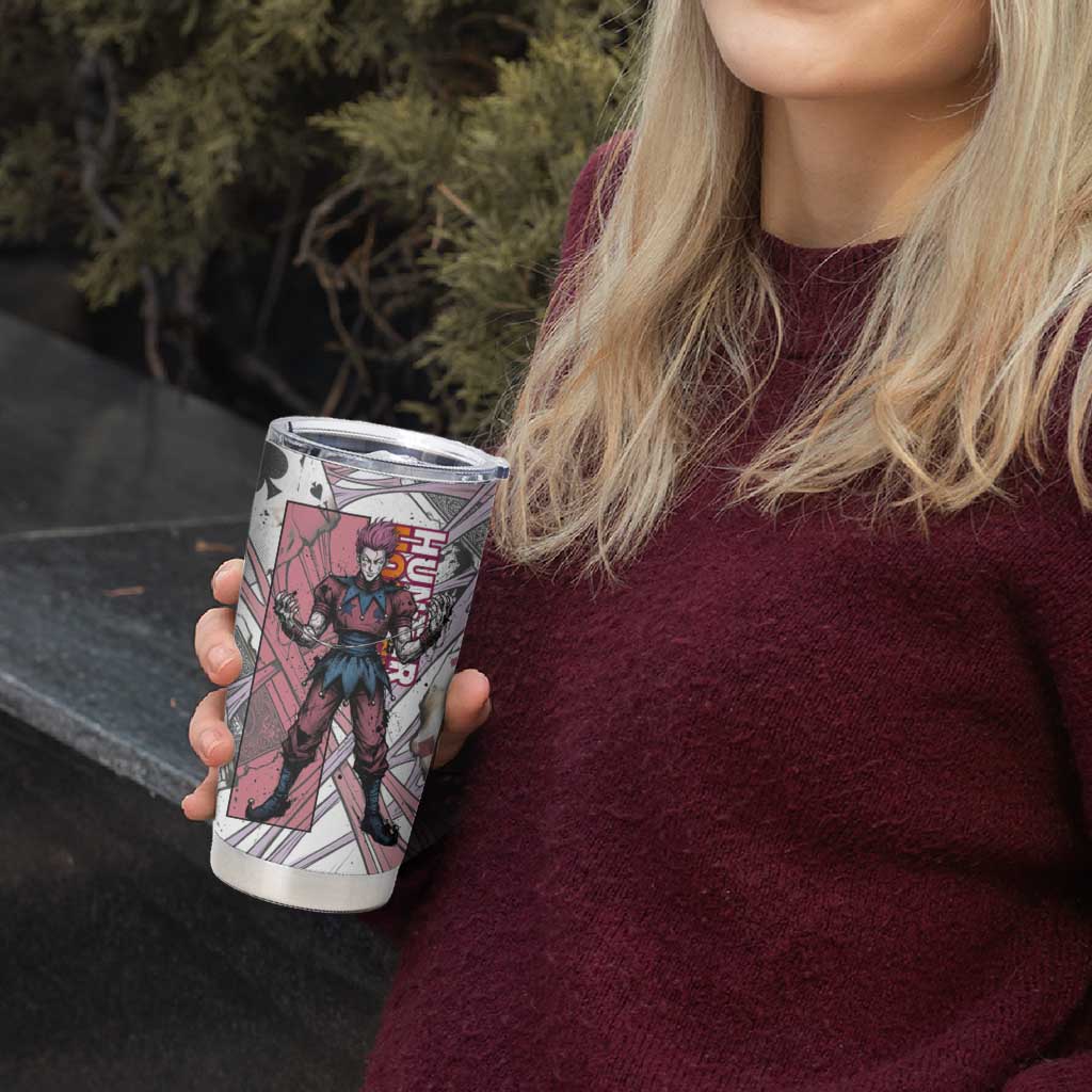 Hisoka Morow Playing Card Theme Tumbler Cup with Magic Aura and Artistic Anime Illustration - The Mazicc