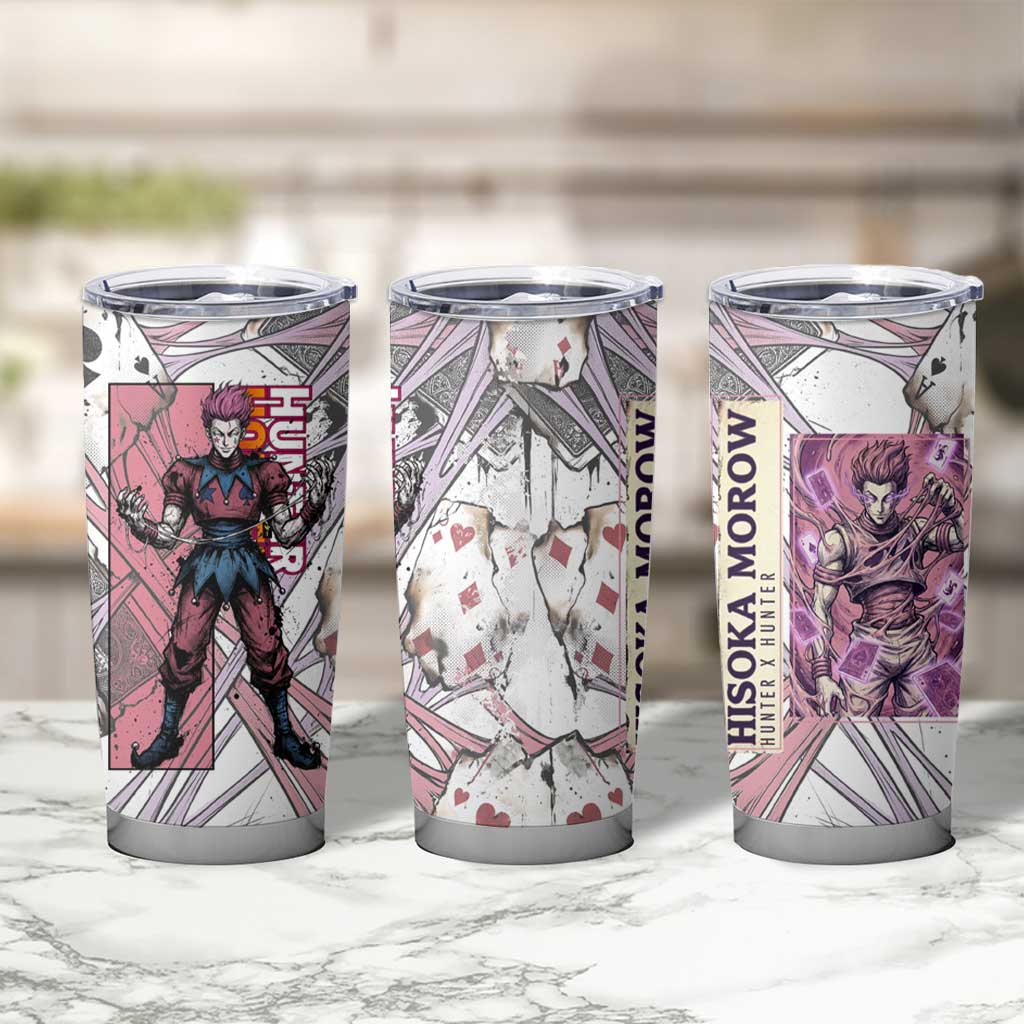 Hisoka Morow Playing Card Theme Tumbler Cup with Magic Aura and Artistic Anime Illustration - The Mazicc