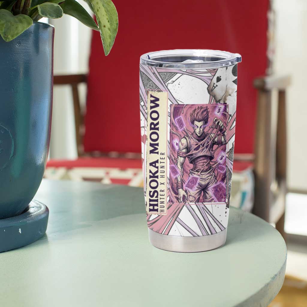 Hisoka Morow Playing Card Theme Tumbler Cup with Magic Aura and Artistic Anime Illustration - The Mazicc