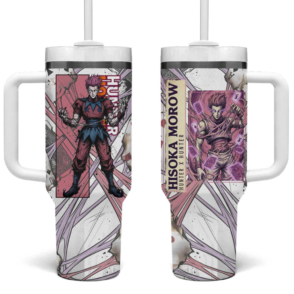 Hisoka Morow Playing Card Theme Tumbler With Handle with Magic Aura and Artistic Anime Illustration - The Mazicc