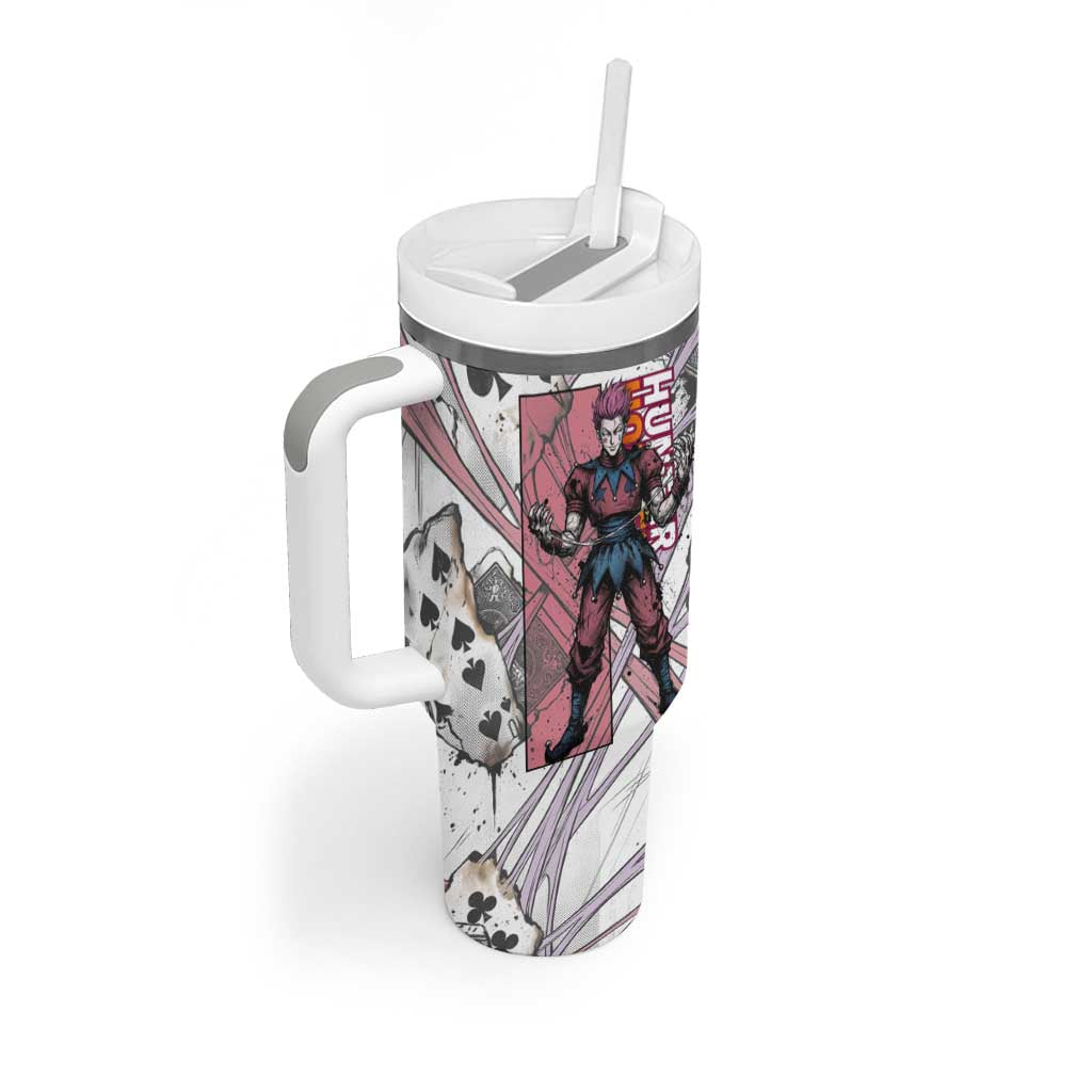 Hisoka Morow Playing Card Theme Tumbler With Handle with Magic Aura and Artistic Anime Illustration - The Mazicc