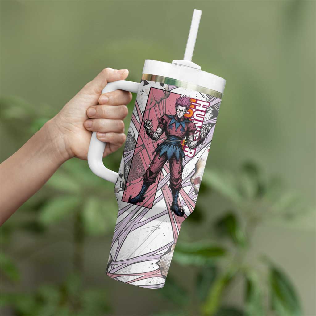 Hisoka Morow Playing Card Theme Tumbler With Handle with Magic Aura and Artistic Anime Illustration - The Mazicc