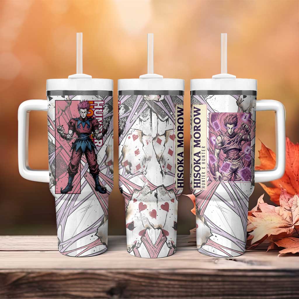 Hisoka Morow Playing Card Theme Tumbler With Handle with Magic Aura and Artistic Anime Illustration - The Mazicc