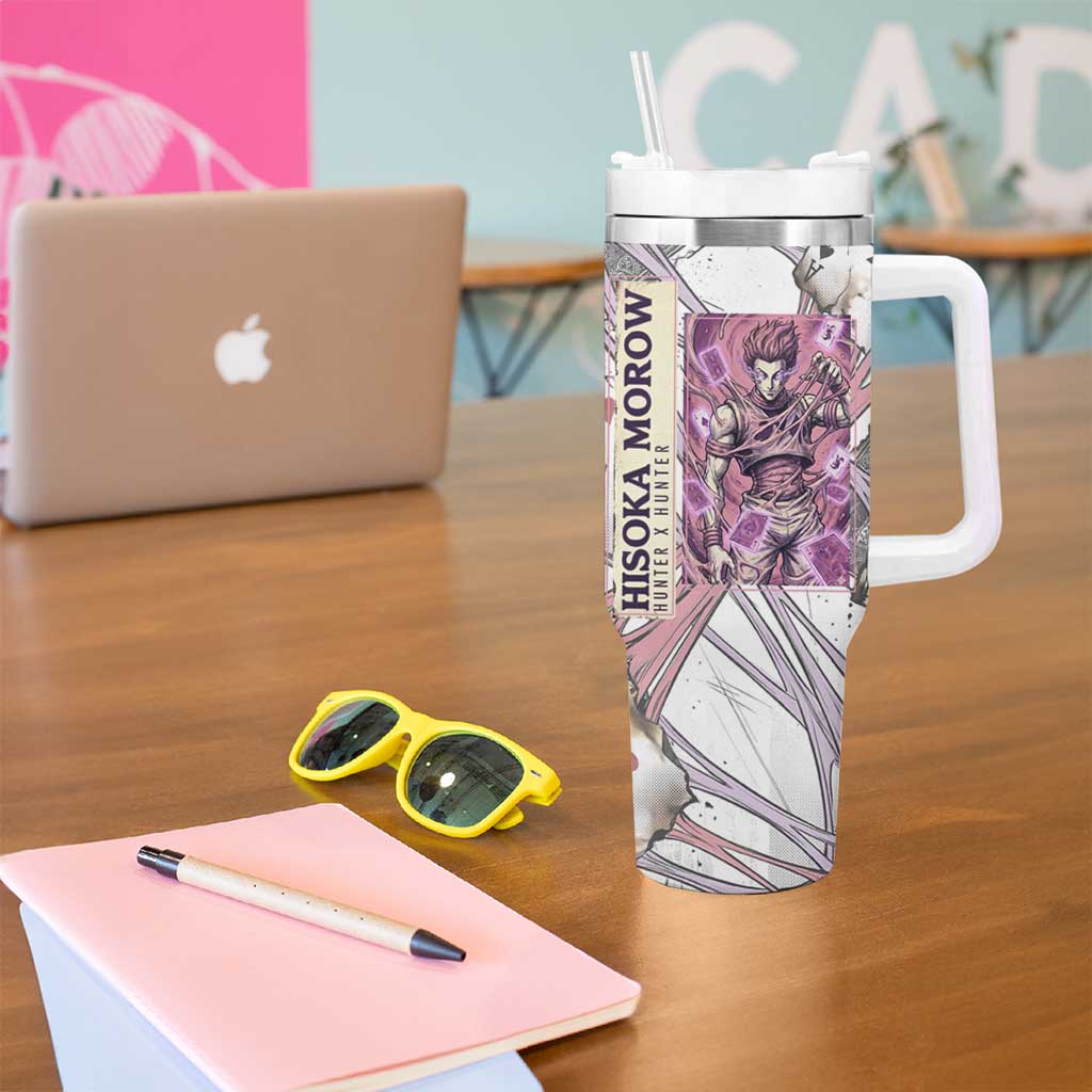 Hisoka Morow Playing Card Theme Tumbler With Handle with Magic Aura and Artistic Anime Illustration - The Mazicc