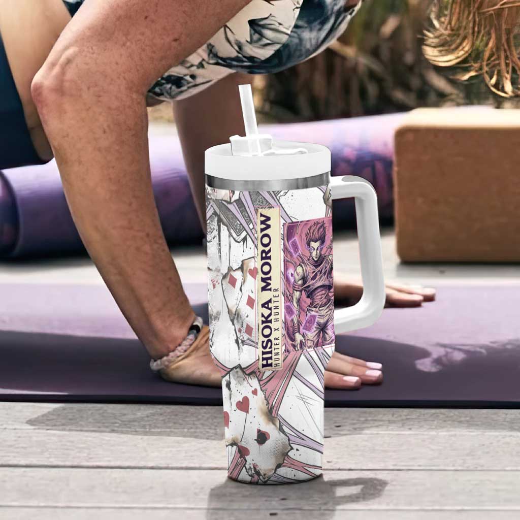 Hisoka Morow Playing Card Theme Tumbler With Handle with Magic Aura and Artistic Anime Illustration - The Mazicc