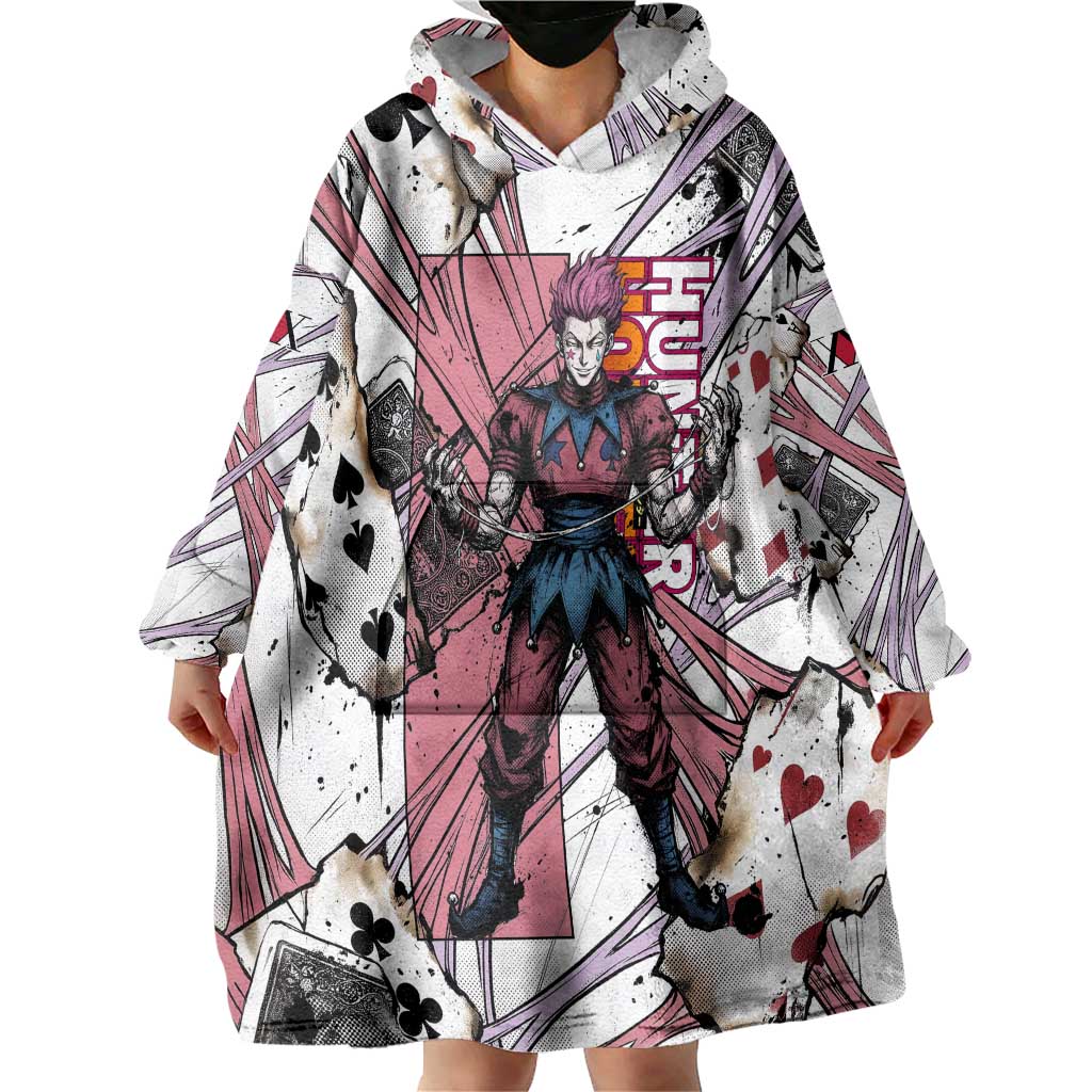 Hisoka Morow Playing Card Theme Wearable Blanket Hoodie with Magic Aura and Artistic Anime Illustration - The Mazicc
