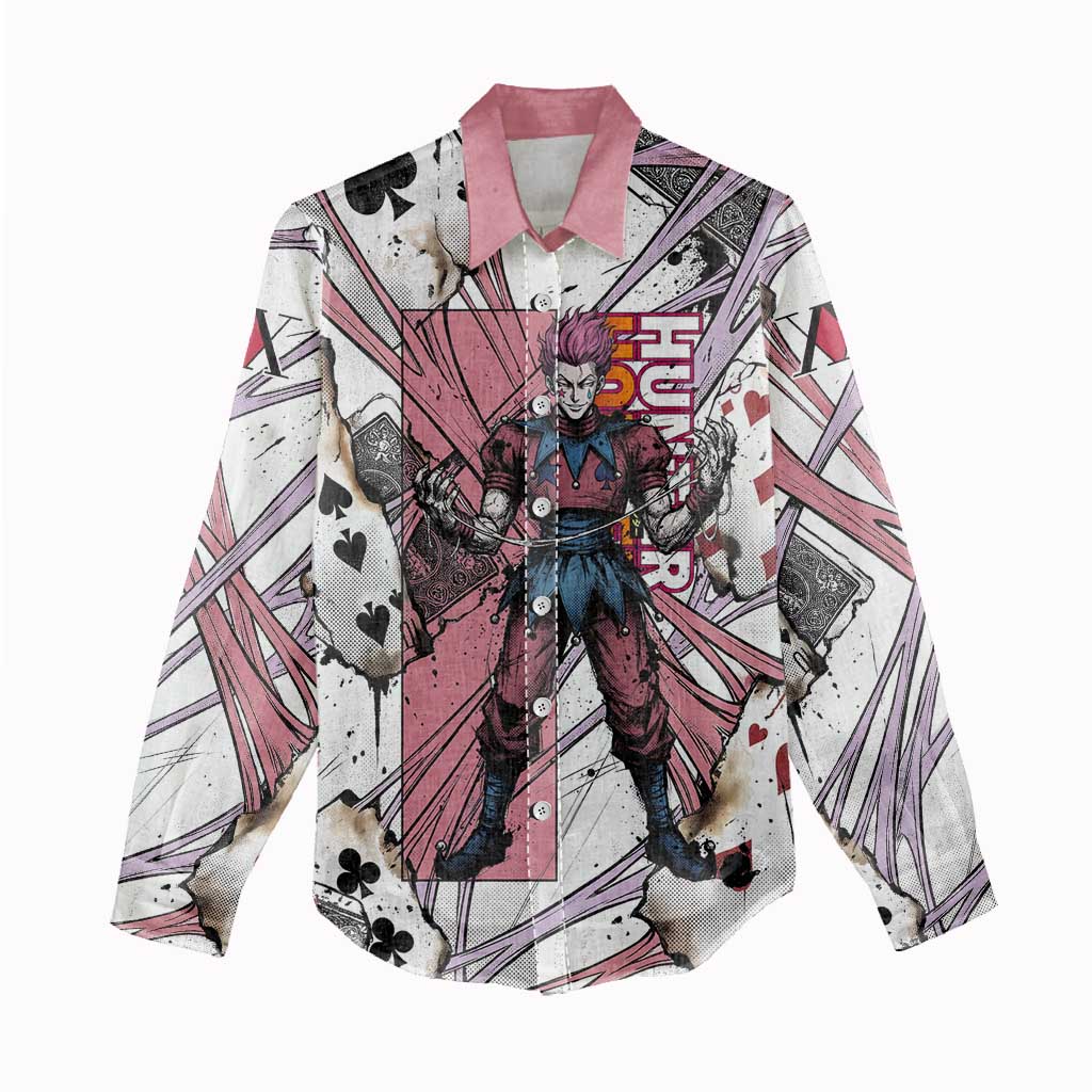 Hisoka Morow Playing Card Theme Women Casual Shirt with Magic Aura and Artistic Anime Illustration - The Mazicc
