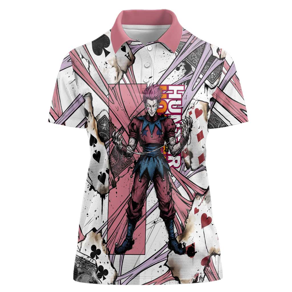 Hisoka Morow Playing Card Theme Women Polo Shirt with Magic Aura and Artistic Anime Illustration - The Mazicc
