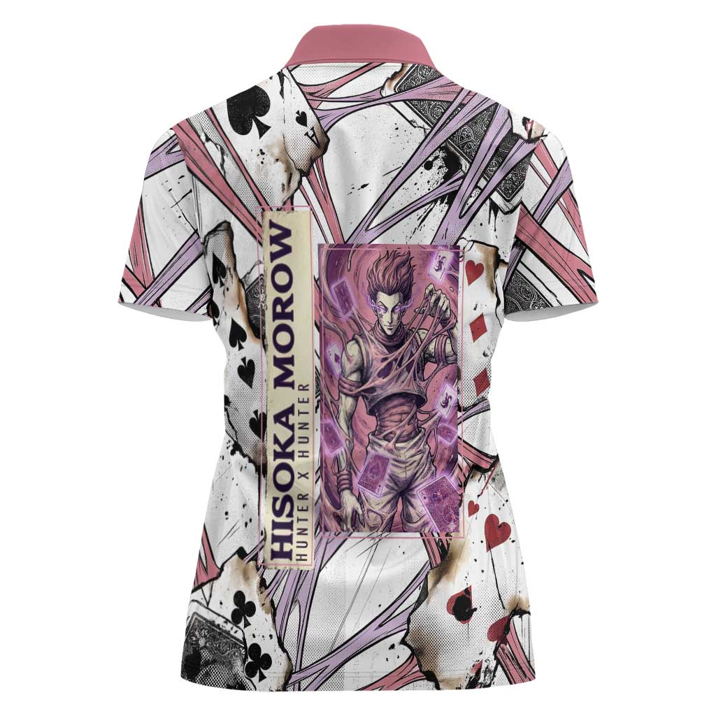 Hisoka Morow Playing Card Theme Women Polo Shirt with Magic Aura and Artistic Anime Illustration - The Mazicc