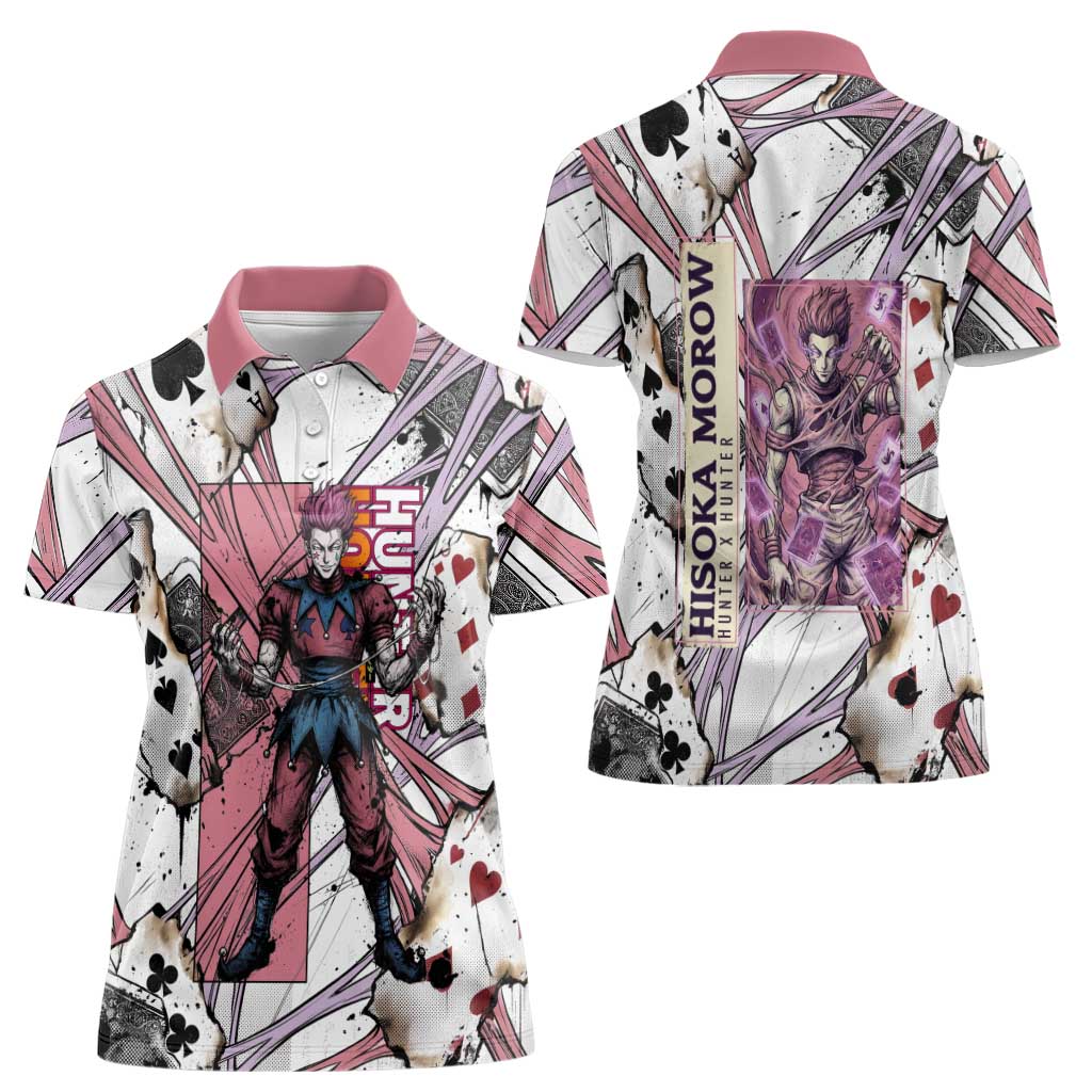 Hisoka Morow Playing Card Theme Women Polo Shirt with Magic Aura and Artistic Anime Illustration - The Mazicc