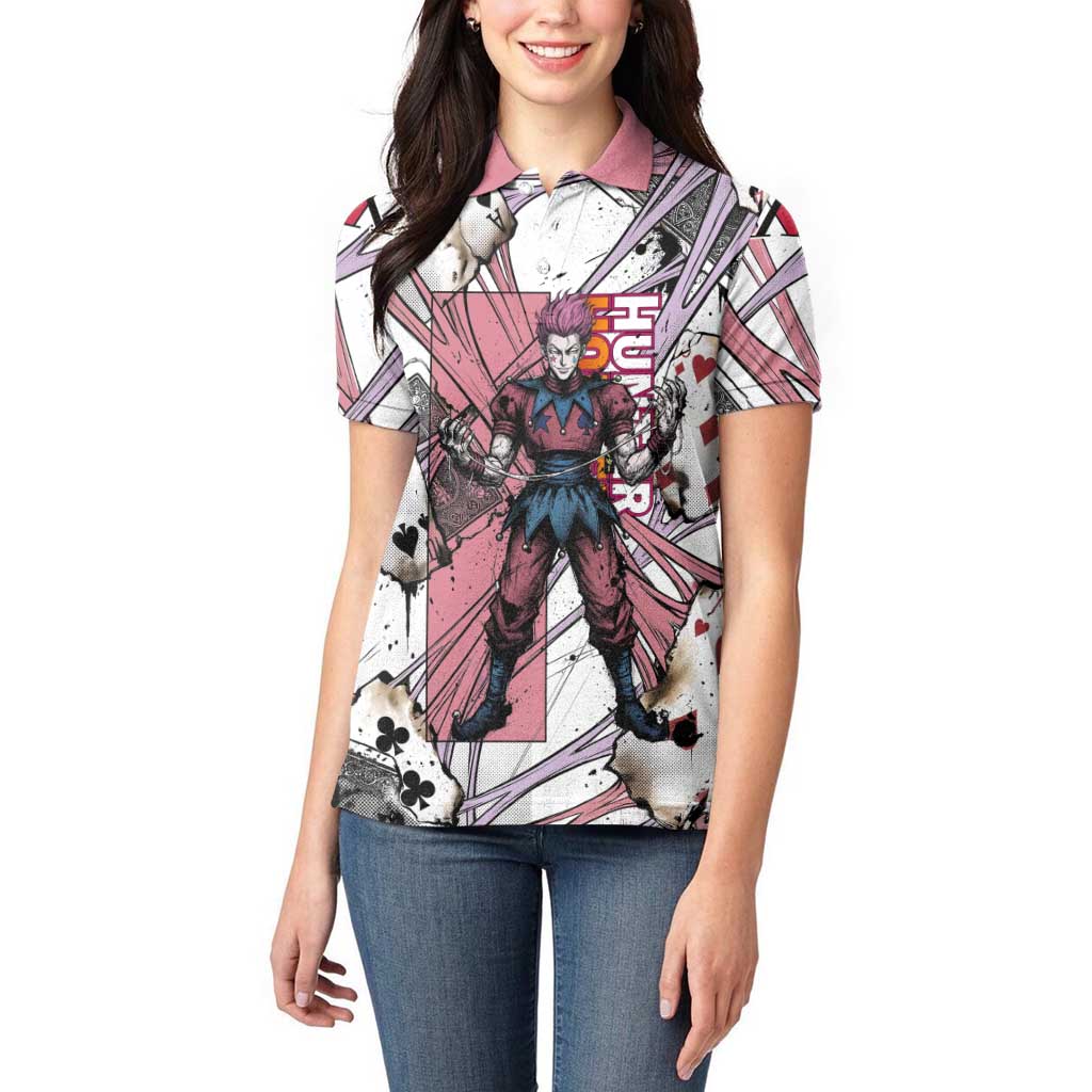 Hisoka Morow Playing Card Theme Women Polo Shirt with Magic Aura and Artistic Anime Illustration - The Mazicc