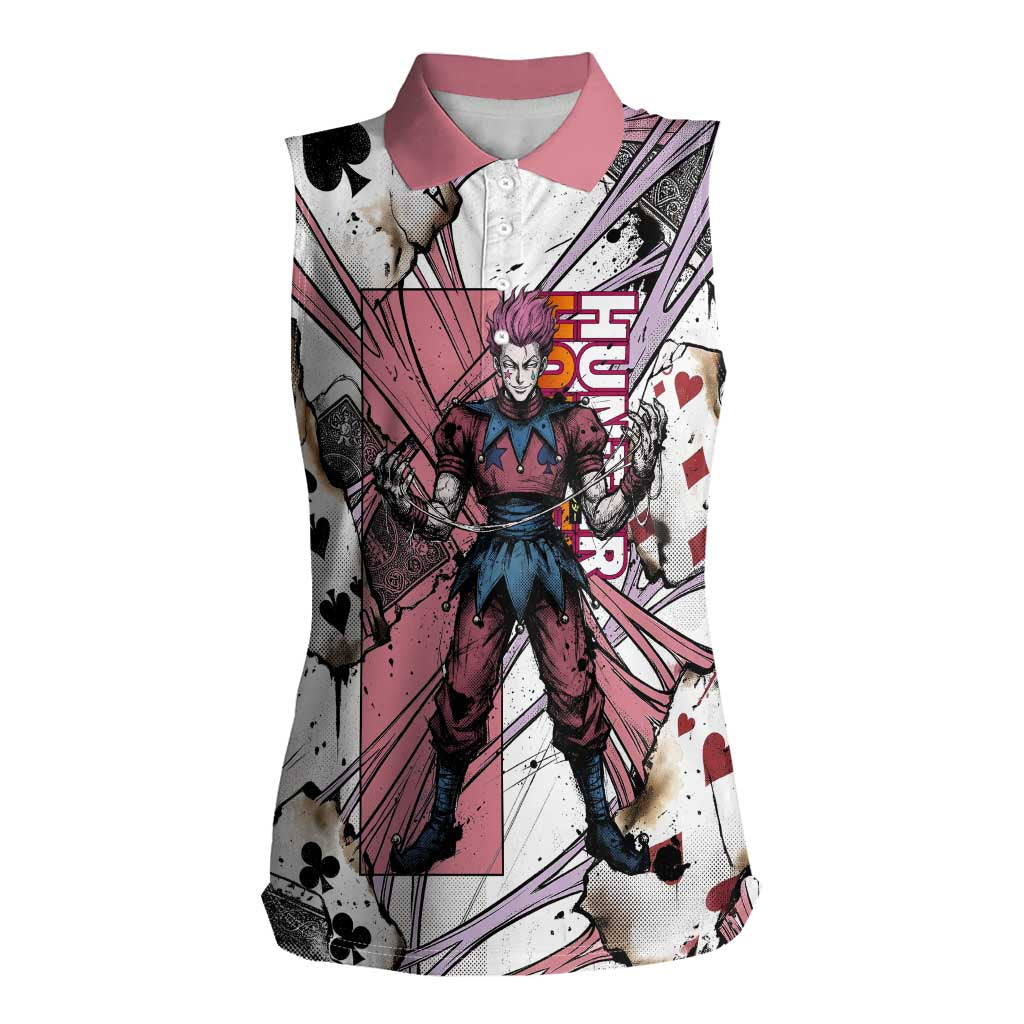 Hisoka Morow Playing Card Theme Women Sleeveless Polo Shirt with Magic Aura and Artistic Anime Illustration - The Mazicc