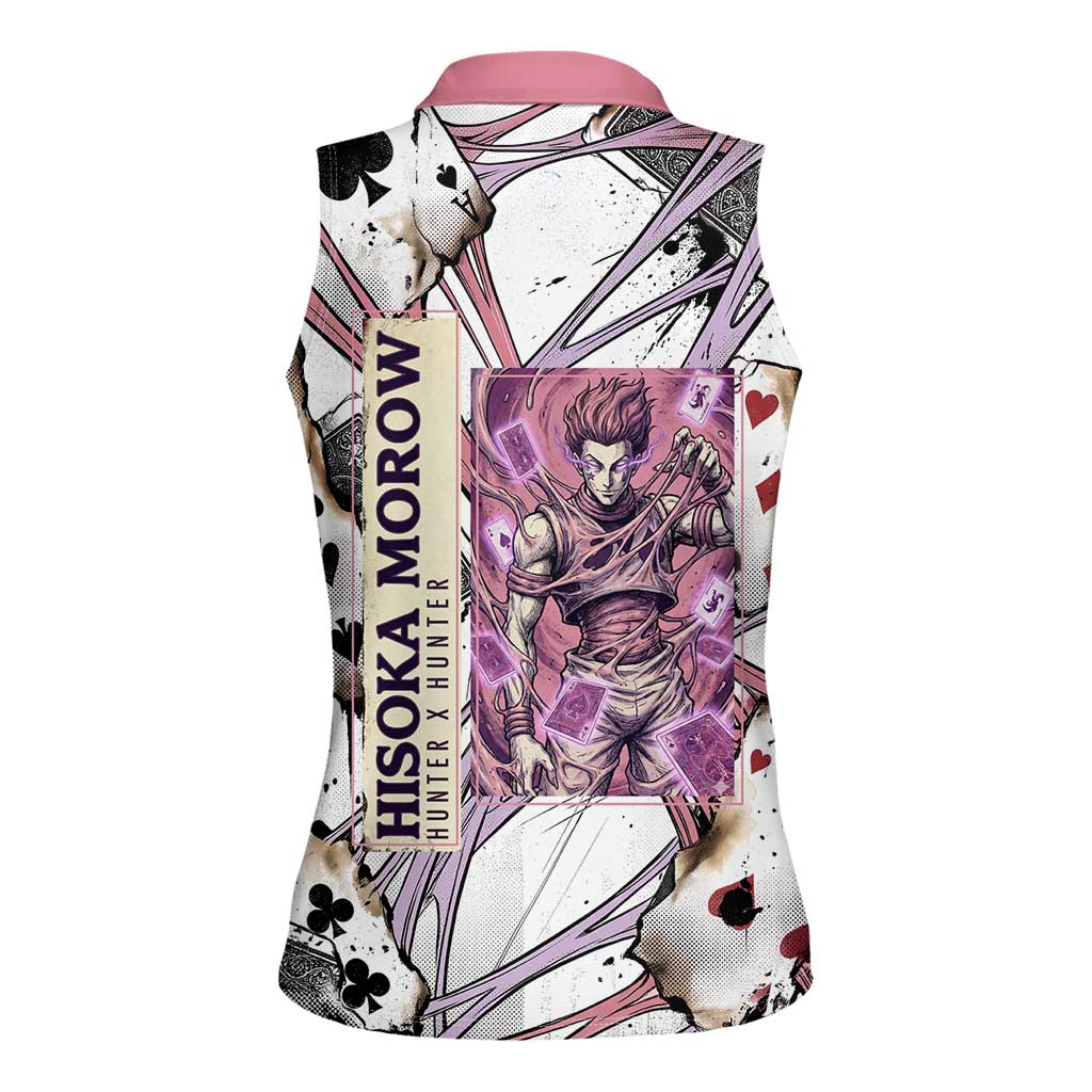 Hisoka Morow Playing Card Theme Women Sleeveless Polo Shirt with Magic Aura and Artistic Anime Illustration - The Mazicc