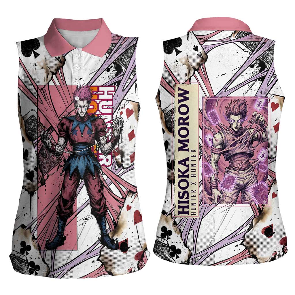 Hisoka Morow Playing Card Theme Women Sleeveless Polo Shirt with Magic Aura and Artistic Anime Illustration - The Mazicc