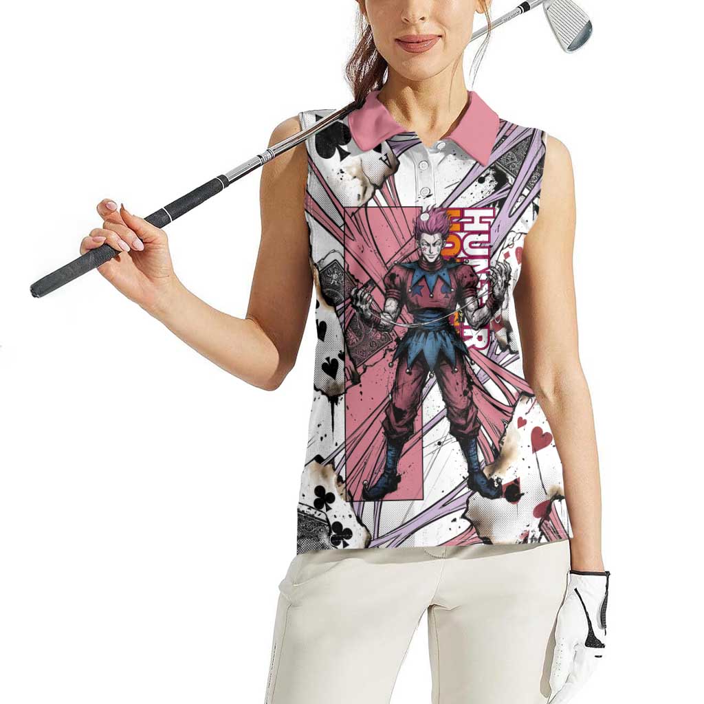 Hisoka Morow Playing Card Theme Women Sleeveless Polo Shirt with Magic Aura and Artistic Anime Illustration - The Mazicc