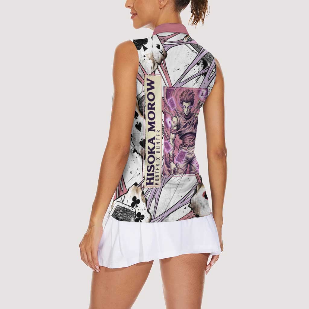 Hisoka Morow Playing Card Theme Women Sleeveless Polo Shirt with Magic Aura and Artistic Anime Illustration - The Mazicc