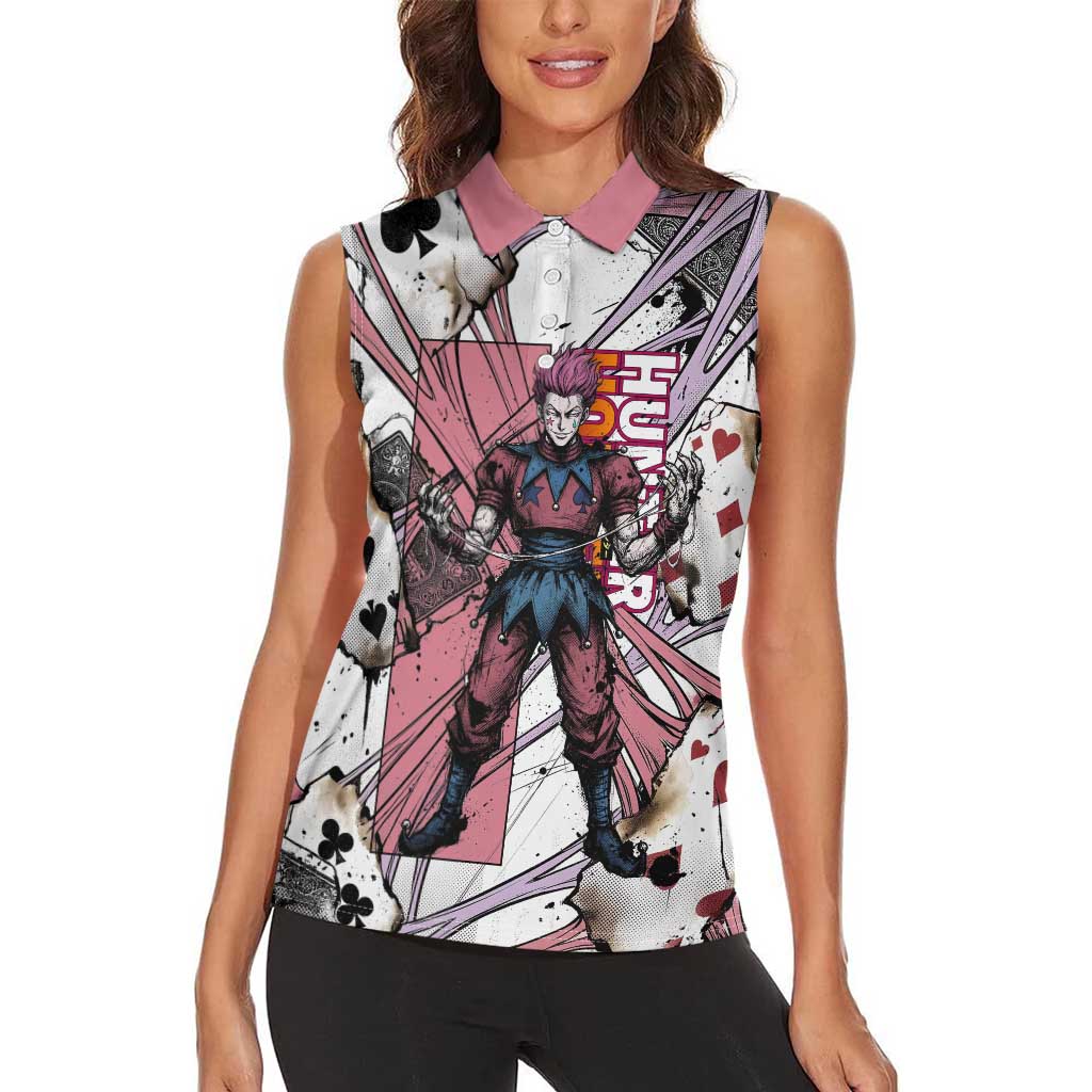 Hisoka Morow Playing Card Theme Women Sleeveless Polo Shirt with Magic Aura and Artistic Anime Illustration - The Mazicc
