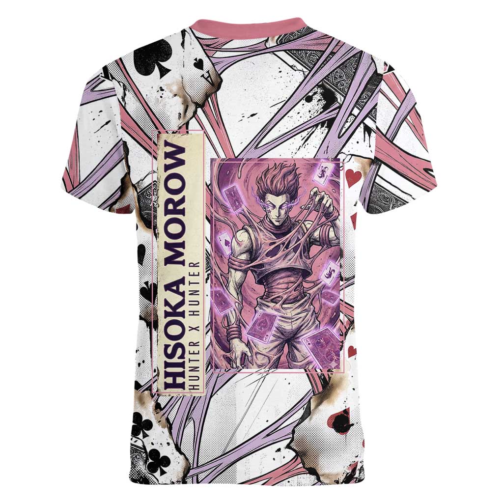 Hisoka Morow Playing Card Theme Women V-Neck T-Shirt with Magic Aura and Artistic Anime Illustration - The Mazicc