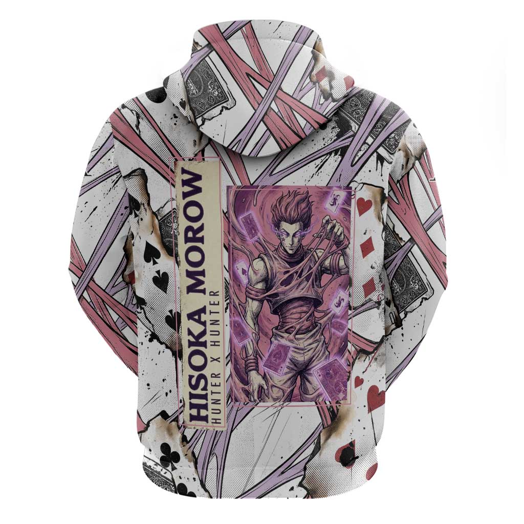 Hisoka Morow Playing Card Theme Zip Hoodie with Magic Aura and Artistic Anime Illustration - The Mazicc