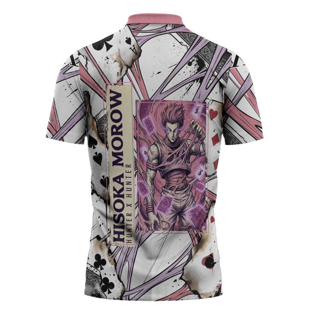 Hisoka Morow Playing Card Theme Zipper Polo Shirt with Magic Aura and Artistic Anime Illustration - The Mazicc