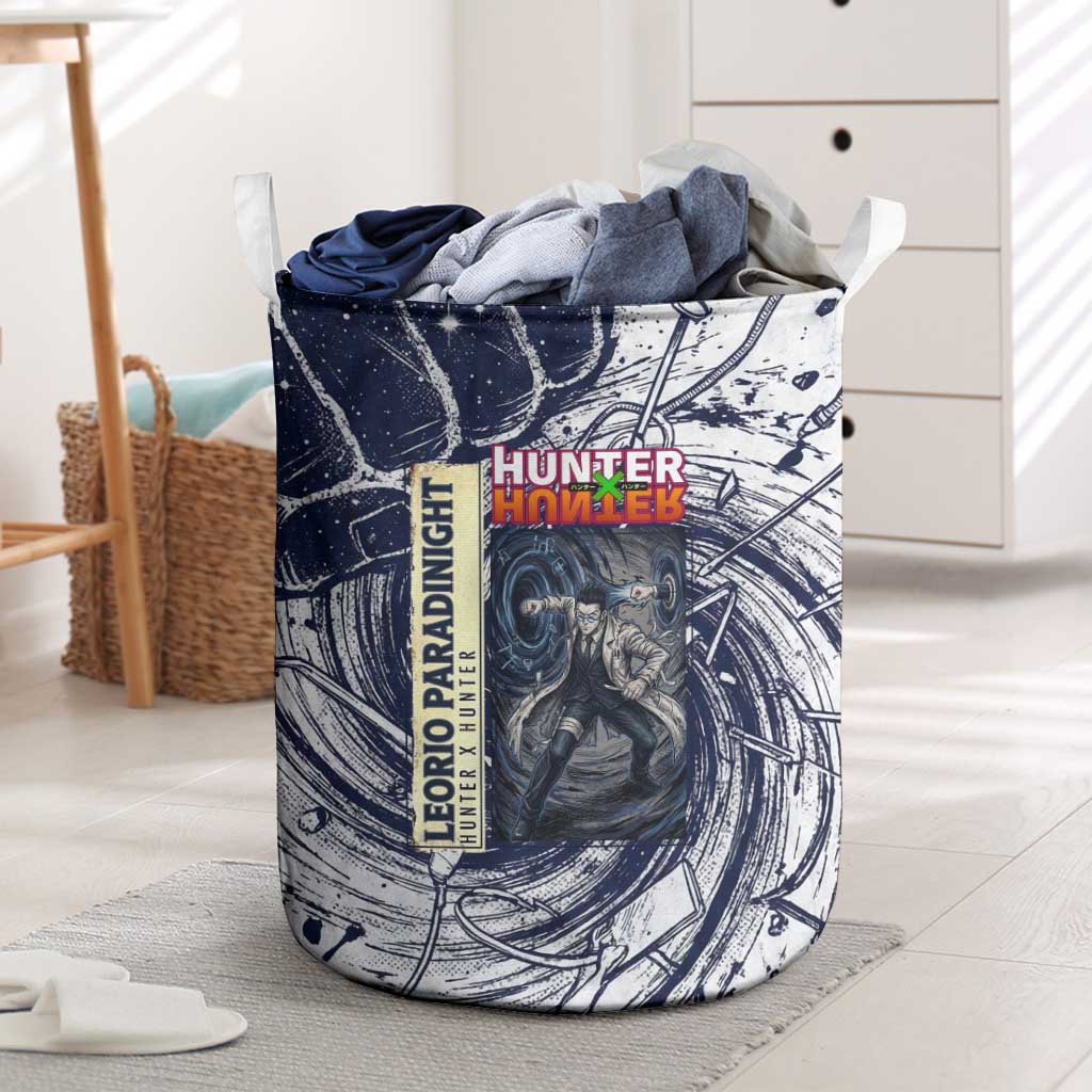 Leorio Paradinight Portal Energy Theme Laundry Basket with Dynamic Anime Artwork and Blue Grunge Design - The Mazicc