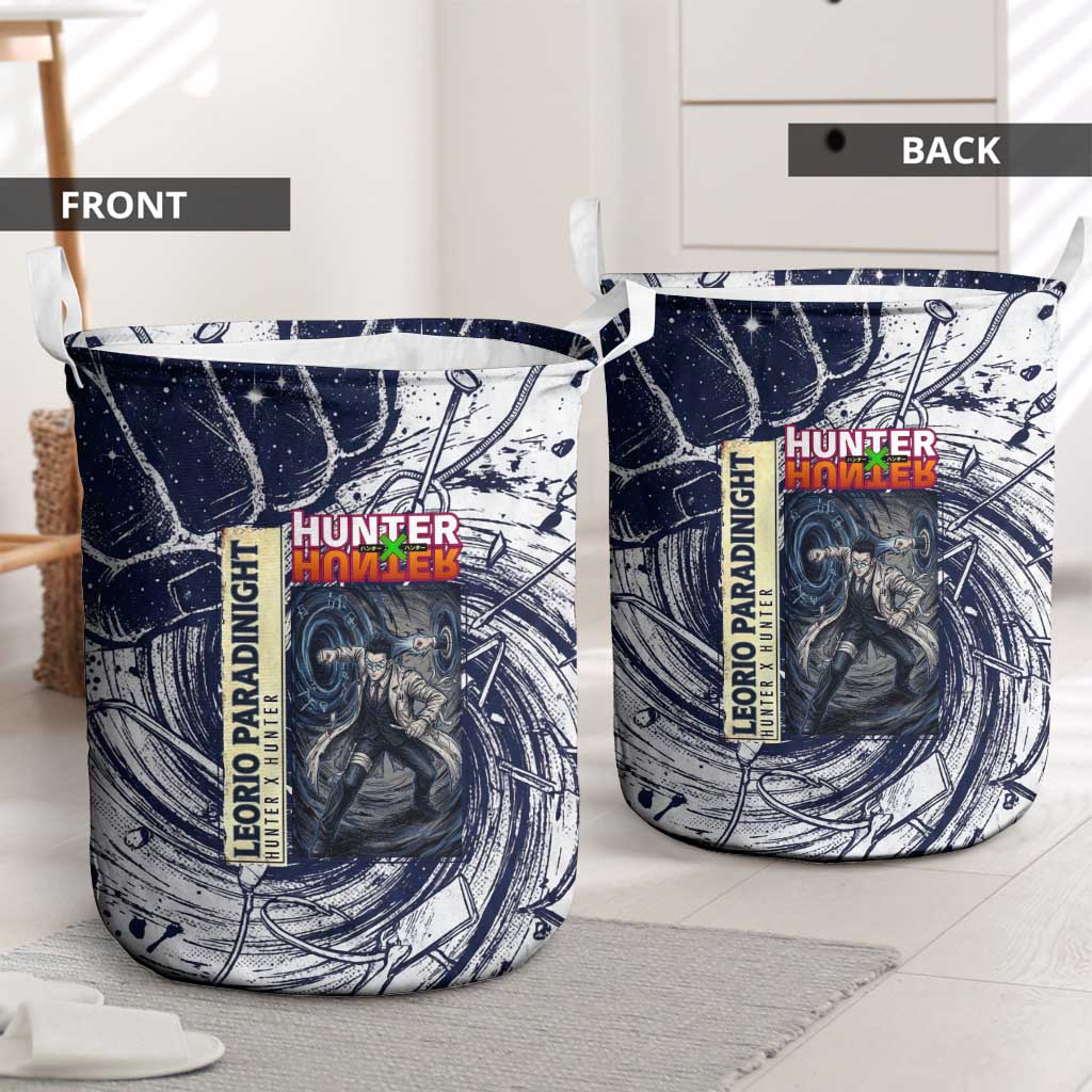 Leorio Paradinight Portal Energy Theme Laundry Basket with Dynamic Anime Artwork and Blue Grunge Design - The Mazicc