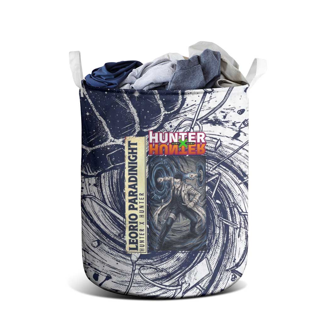 Leorio Paradinight Portal Energy Theme Laundry Basket with Dynamic Anime Artwork and Blue Grunge Design - The Mazicc