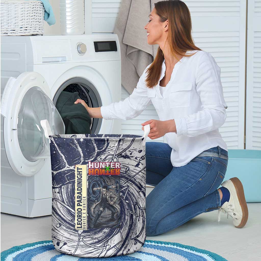 Leorio Paradinight Portal Energy Theme Laundry Basket with Dynamic Anime Artwork and Blue Grunge Design - The Mazicc