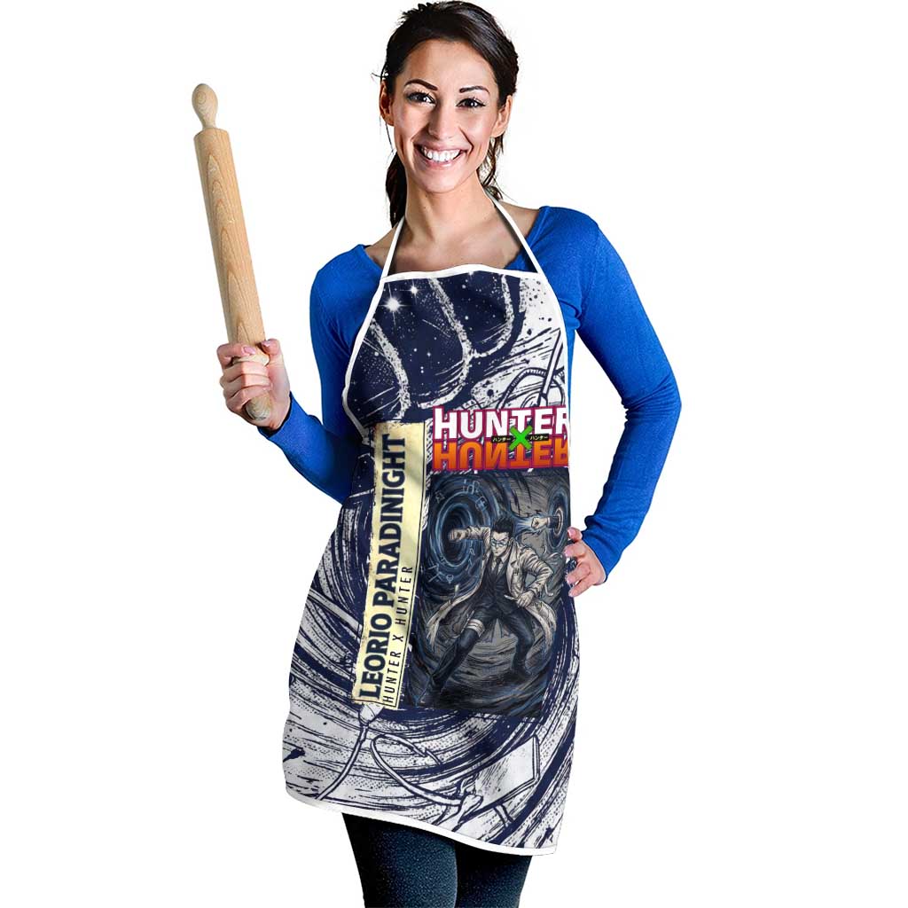 Leorio Paradinight Portal Energy Theme Apron with Dynamic Anime Artwork and Blue Grunge Design - The Mazicc