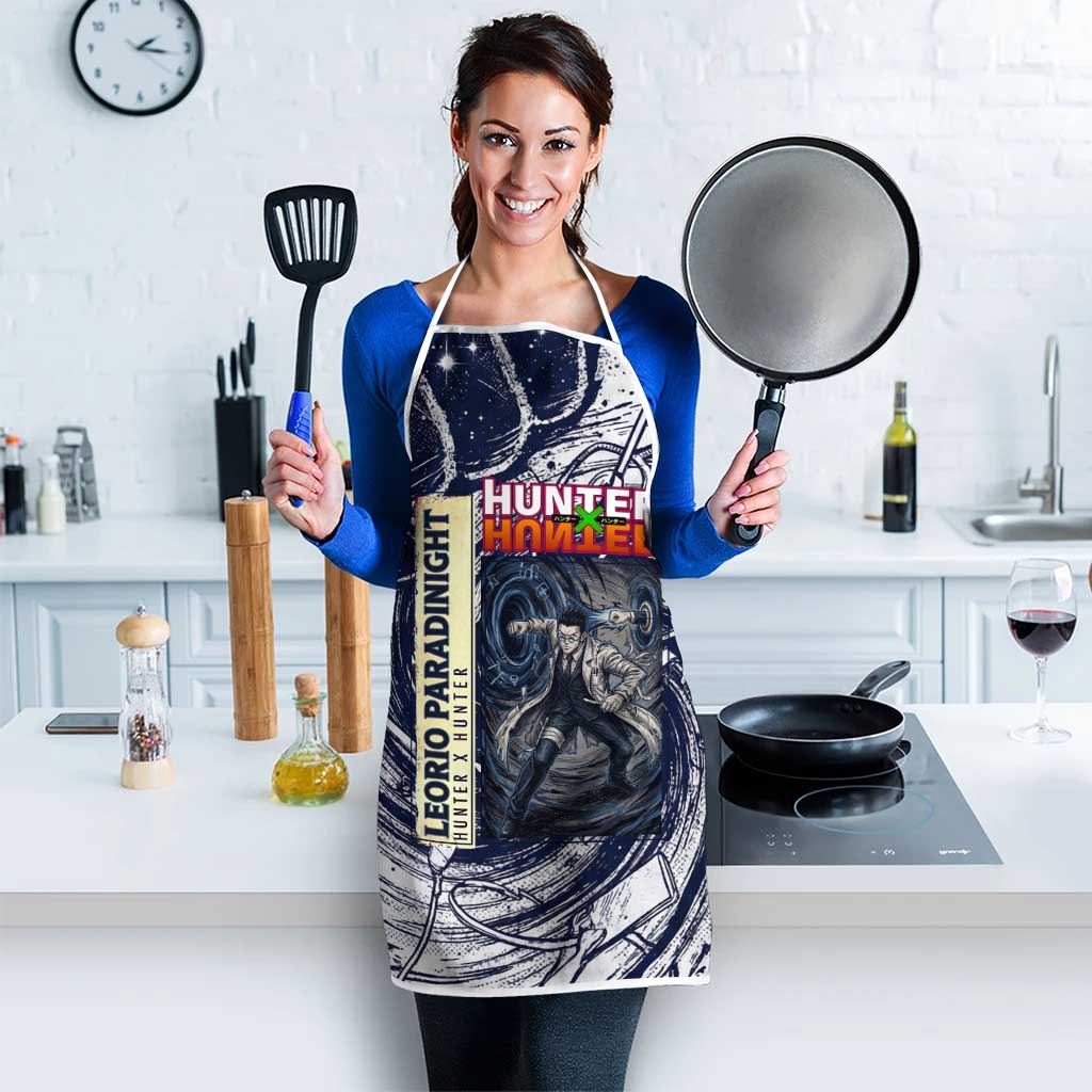Leorio Paradinight Portal Energy Theme Apron with Dynamic Anime Artwork and Blue Grunge Design - The Mazicc