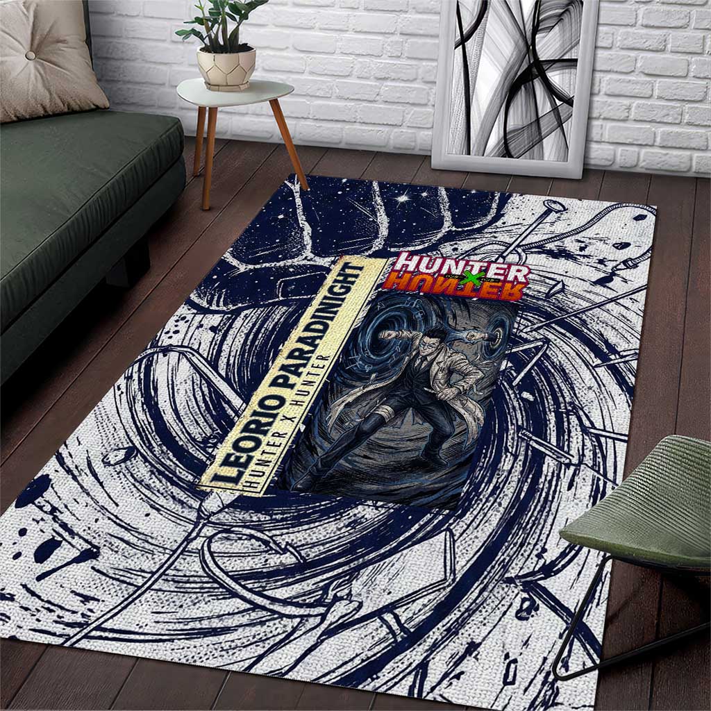 Leorio Paradinight Portal Energy Theme Area Rug with Dynamic Anime Artwork and Blue Grunge Design - The Mazicc