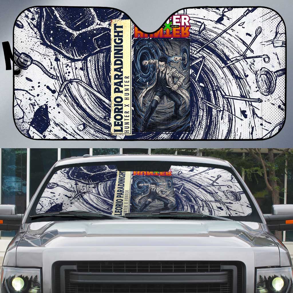 Leorio Paradinight Portal Energy Theme Auto Sun Shade with Dynamic Anime Artwork and Blue Grunge Design - The Mazicc