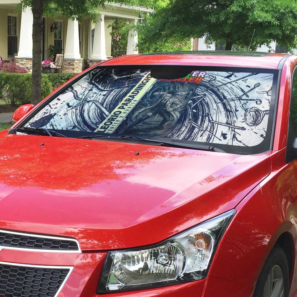 Leorio Paradinight Portal Energy Theme Auto Sun Shade with Dynamic Anime Artwork and Blue Grunge Design - The Mazicc