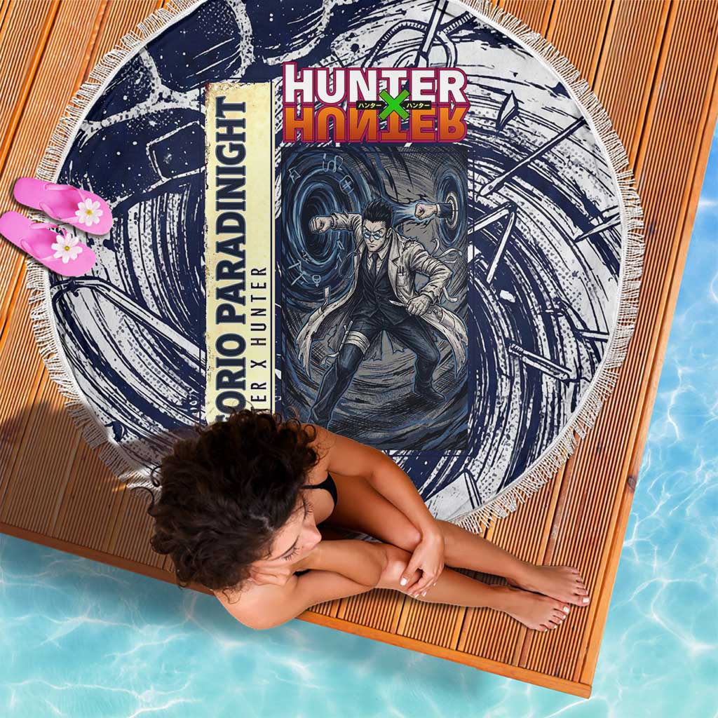Leorio Paradinight Portal Energy Theme Beach Blanket with Dynamic Anime Artwork and Blue Grunge Design - The Mazicc