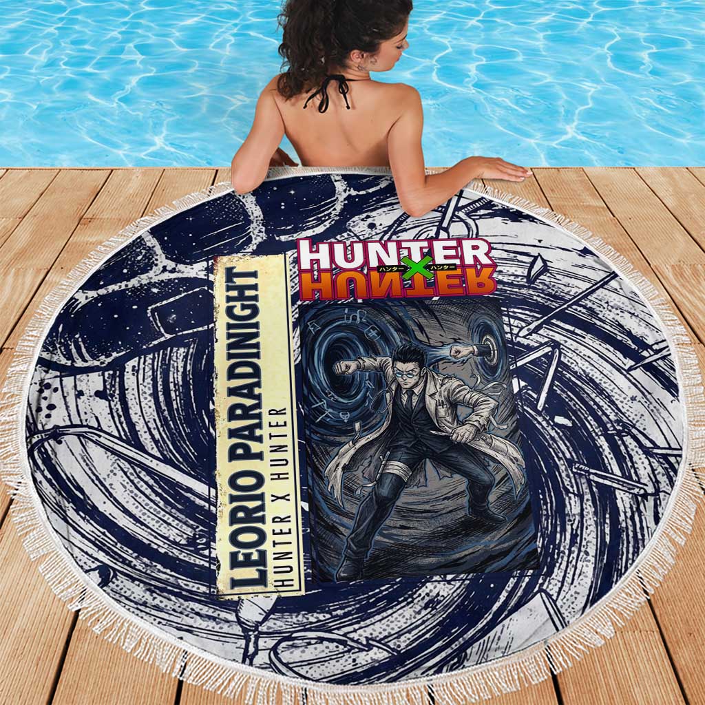 Leorio Paradinight Portal Energy Theme Beach Blanket with Dynamic Anime Artwork and Blue Grunge Design - The Mazicc