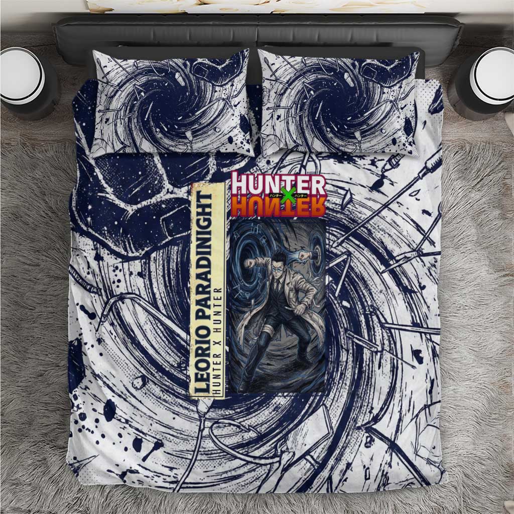 Leorio Paradinight Portal Energy Theme Bedding Set with Dynamic Anime Artwork and Blue Grunge Design - The Mazicc